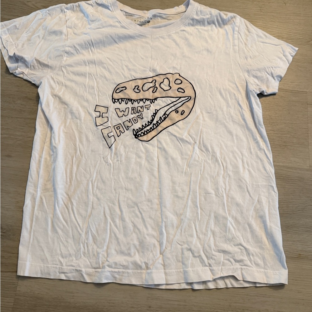 White size lg cotton nonsense Graphic T-Shirt with Dinosaur i want candy design